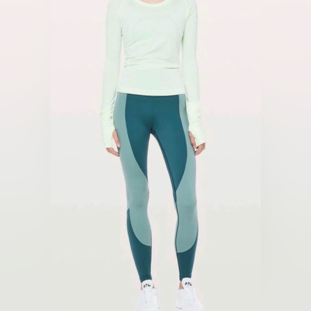 Lululemon Leggings, Wake & Train, size 8, green, EUC!
